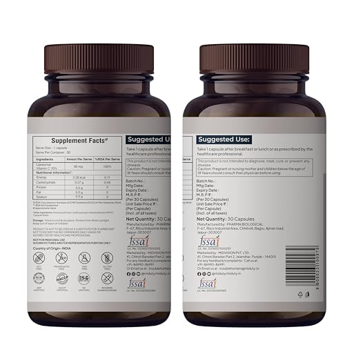 Image of Miduty Liposomal Vitamin C Supplement - Antioxidant Vitamin, Skin Rejuvenation & Immunity Booster Supplement Helps to Boost Collagen for Skin, Hair & Nails - 30 Capsules