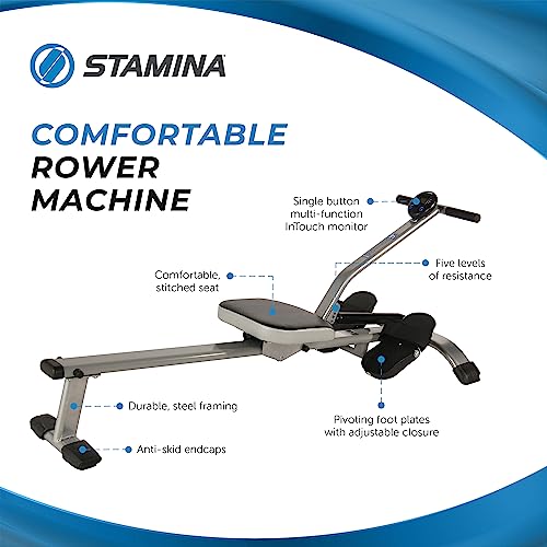 Stamina Inmotion Hydraulic Rower Machine With Smart Workout App - Rowing Machine With Adjustable Resistance For Home Gym Fitness - Up To 250 Lbs Weight Capacity #TOP4