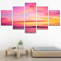 SIGNWIN 5 Panel Canvas Wall Art Modern Art Coastal Colorful Multicolor Photography Romantics Sunset for Home Decorations Ready to Hang - 60