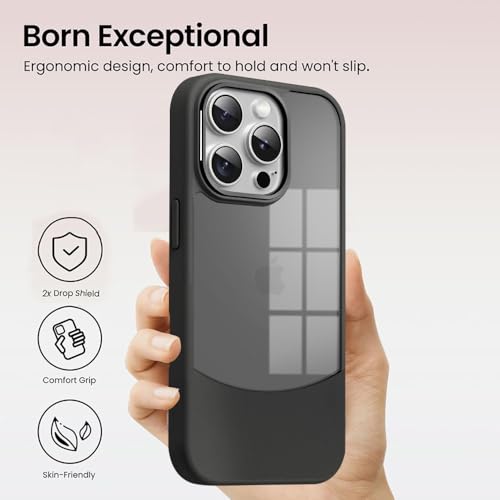 Image of KARWAN️Fusion Edge Leather Transparent Mobile Back Case | Slim Fit | Anti-Fingerprint| Scratch-Resistant | Premium Grip | Shockproof case | Back Cover for iPhone 14 Pro Max || Black