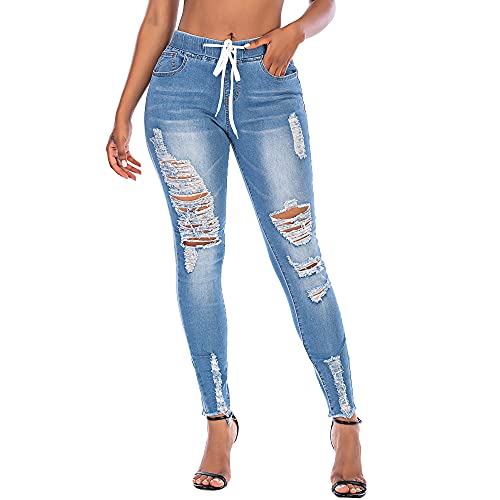 Women,Drawstring Mid Waist Jeans
