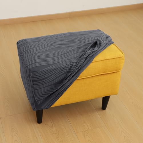 Image of HOKIPO Premium Knitting Jacquard 200 GSM Stretchable Footstool Cover, 'Nestiva Series' Porpoise Grey (AR-6236-GRY)