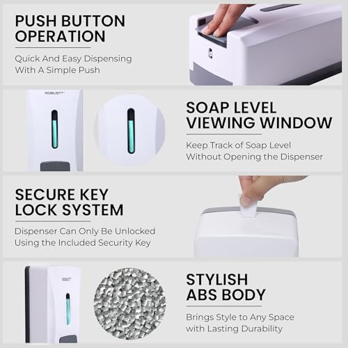 Image of Robustt Stylish Wall Mounted Liquid Soap Dispenser 1L (White, Pack of 10) - with Adhesive Hooks | Easy Installation for Bathroom & Kitchen - Durable ABS Material, Sleek Design
