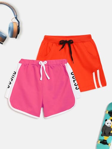 Image of Li'l Tomatoes Girls 100% Cotton Combo Shorts Pack of 2 | Soft & Breathable Summer Shorts | Elastic Waist Casual Wear | 2-14 Years