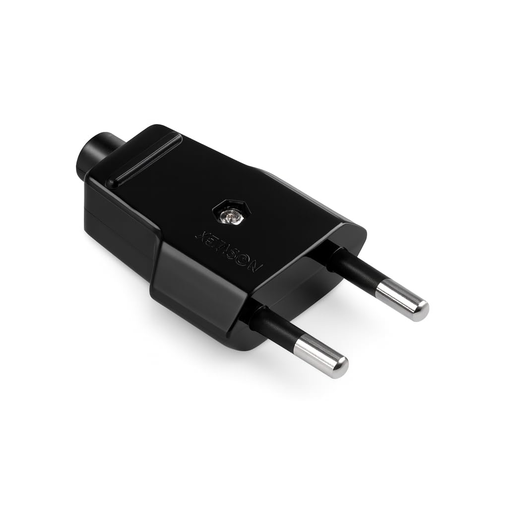 Clavija Bipolar Macho 10A 250V Negra IP20 | Enchufe Bipolar Recto sin TT | Contactos de Latón Niquelado | Conector Eléctrico Tipo Macho