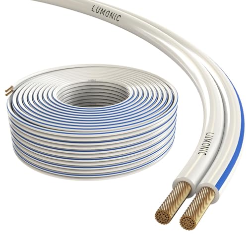 Cable de altavoz HiFi Lumonic de 50m blanco para una conexión de audio limpia en tu cine en casa
