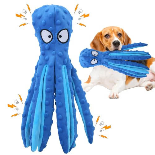 Hundespielzeug Unzerstörbar, 2025 Neu No Stuffing Dog Toys, Hundekauspielzeug Welpenspielzeug Hunde-Quietschspielzeug Krake Quietschspielzeug Intelligenz Hundespielzeug Große Kleine Hunde (Blau)