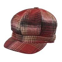ZLYC Klassische Damen-Kappe, Visier, 8 Paneele, Gatsby Apple Cabbie Hut, Kariert, Burgunderrot und Braun, Einheitsgröße