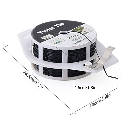 328ft (100m) Twist Ties, Plant Ties for Vines Garden Wire with Cutter for Gardening Home Office, Multi-Function Black Plastic Coated Wire