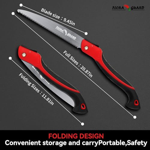 FLORA GUARD 10 Inch Folding Pruning Saw, Quality SK-5 Steel, Soft Grip Hand Saw for Wood Gardening Camping Bushcraft