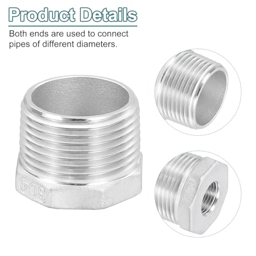 Image of uxcell 3Pcs 1 inch Male to 3 /8 inch Female NPT 304 Stainless Steel Reducer Hex Bushing, Reducing Cast Pipe Adapter Fitting for industrial, oil /gas, water, HVAC, and plumbing systems