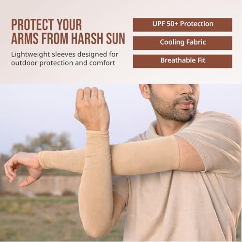 Image of UV Sun Protection Arm Sleeves for Men & Women - UPF 50+ Cooling Hand Cover for Biking, Cricket, Driving & Cycling - Tan Protection Guard