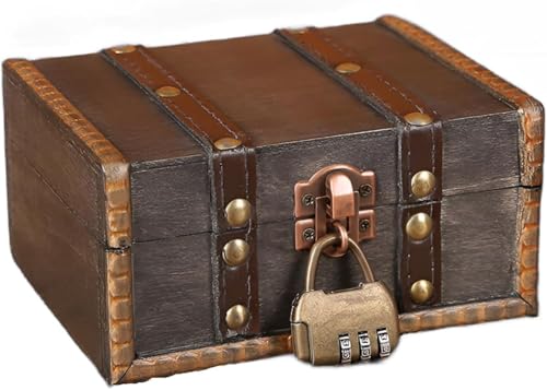 ACTIUSIS coffre au trésor en bois vintage, coffre au trésor avec serrure à combinaison, coffre au trésor de rangement en bois brun, coffre au trésor en...