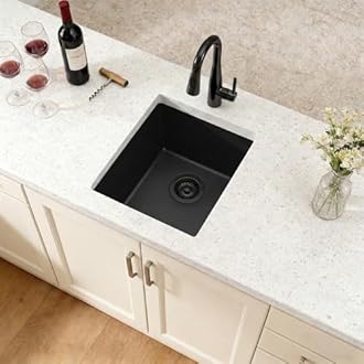 Black Bar Sink, 13" x 15" x 10" Undermount Kitchen Sink, 13 Inch Small and Deep Single Bowl Granite Composite Kitchen Sink with Accessories, 13 x 15 Matte Black Quartz Stone Bar Sinks