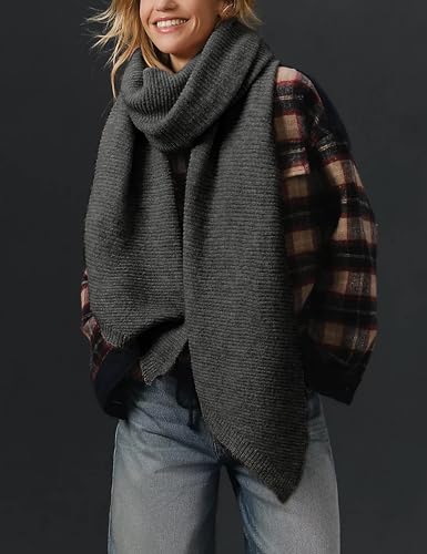 Huaqiao Womens Thick Ribbed Warm Scarf Kint Wrap Chunky Long Loose Scarf2