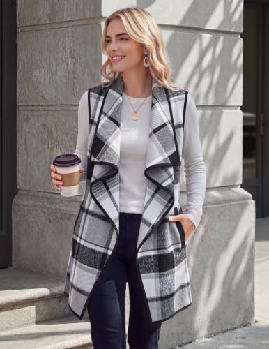 Zeagoo Buffalo Plaid Vests for Women Lapel Open Front Jackets Trendy Coat - image 4