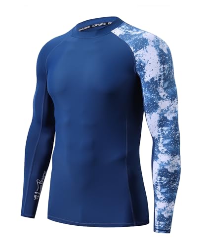 Image of HUGE SPORTS Men's Rash Guard Long Sleeves UPF 50+ UV Sun Protection Quick Drying Splice Compression Swim Shirts