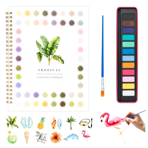 Cahier d'exercices d'aquarelle thématique tropicale, idée cadeau pour ado et adulte