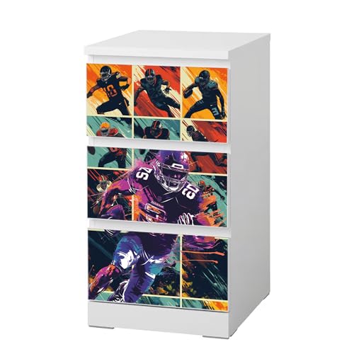 Sunnywall® Möbelfolie passend für IKEA Malm Kommode Schrankfolie Aufkleber mit American Football Motiv | blasenfrei verkleben | Jugendzimmer 3er 40 cm