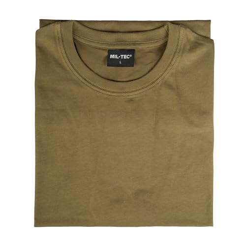 Mil-Tec US Style T‑Shirt Herren • Klassisches Bundeswehr T-Shirt aus Baumwolle mit Rundhals Ausschnitt • Hochwertiges & weiches Basic Shirt für Alltag, Outdoor, Arbeit • Braun, XL