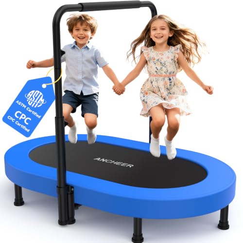 Image of ANCHEER 56 inch Double Mini Trampoline for Kids, Foldable, Indoor, Handlebar