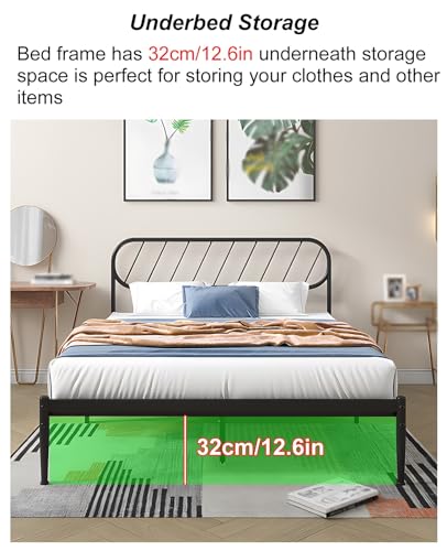 Estrutura De Cama Queen De Metal, Estrutura De Cama De Tamanho Completo Com Pernas De Apoio Antiderr