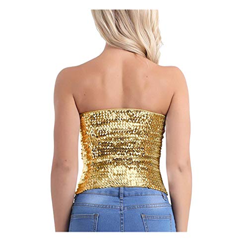 Womens Sparkly Sequin Mermaid Crop Tops, Strapless Metallic Tube Tops for Party Clubwear