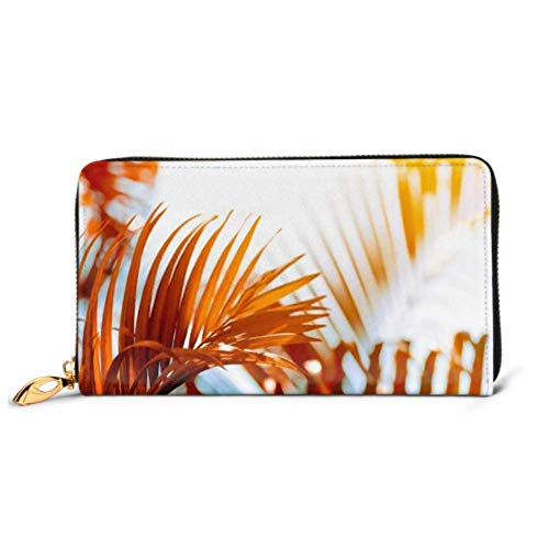 Preisvergleich Produktbild JHGFG Mode Handtasche Reißverschluss Brieftasche Tropische Palmblätter Sonnenlicht auf verschwommene Telefonkupplung Geldbörse Abendkupplung Blockieren Leder Brieftasche Multi Card Organiz
