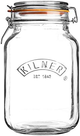 Kilner Square Glass Clip Top Jar with Airtight Rubber Seal, 2 Litre - 2 Pack