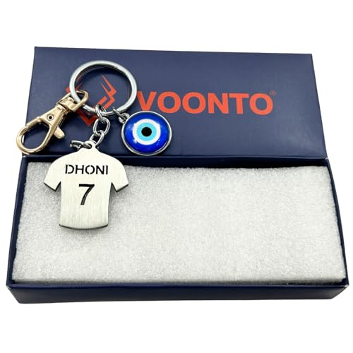 Image of Dhoni Virat Rohit Jersey with Evil Eye & Golden Hook Metal Keychain for Cricket Lovers Sports Person Excellent Gift for Birthday, Anniversary, Valentines Day (Pack-1)