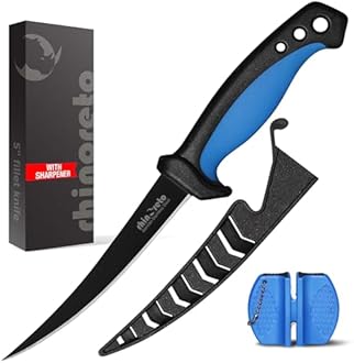 Rhinoreto Fillet Knife for Fish, Razor Sharp Flexible German Stainless Steel Blade 5-9 inch, Professional Knives for Filleting and Boning, with Non-Slip Handle, Protective Sheath and Sharpener set