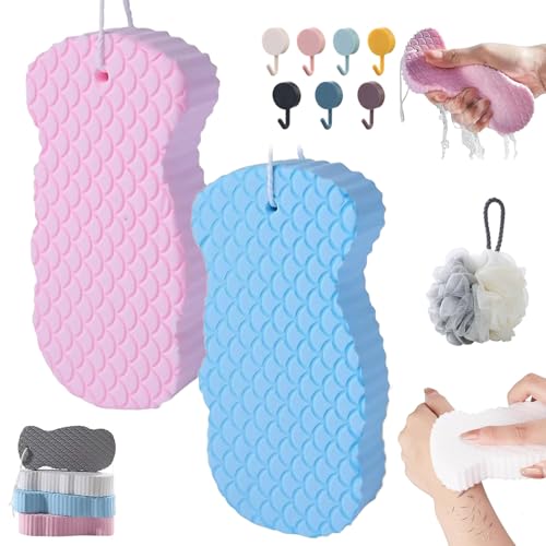 Esponja De Baño Exfoliante Spirittion Super Soft, Esponja De Baño Exfolian te Spirittion, Esponj De Bañ o Exfoliante 3D Super Soft, Exfoliación Suave Y Eficaz (Azul + Rosa)