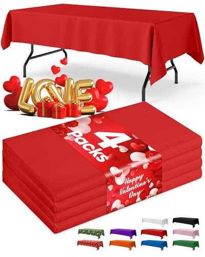Niuara Red Plastic Table Cloth - 4 Pack 54" × 108" Rectangle Disposable Tablecloths for 6FT Tables, Table Cover for Party, Valentines, Holiday & Gathering Use