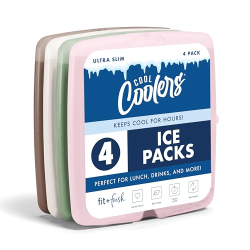 Image of Cool Coolers by Fit & Fresh Slim Ice Packs, Quick Freeze Reusable Ice Packs for Lunch Boxes & Coolers, Long-Lasting, Space Saving Lunch Ice Packs, Multicolor, 4Pk