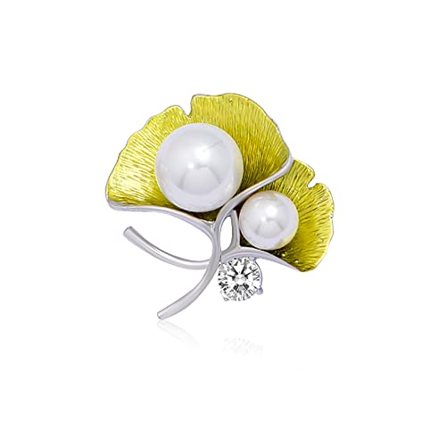 Image of Gingko Brooch Pin Corsage, Sweater Dress Shawl Classy Jewelry Accessory Decor for Wedding Birthday Party Christmas Gift (Yellow)
