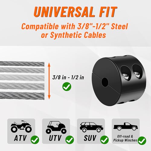 KORCC ATV UTV Winch Stopper Rubber Heavy Duty Cable Line Saver Waterproof Synthetic Rope Hook Allen Wrench Protect Hawse and Fairleads Quick Installation