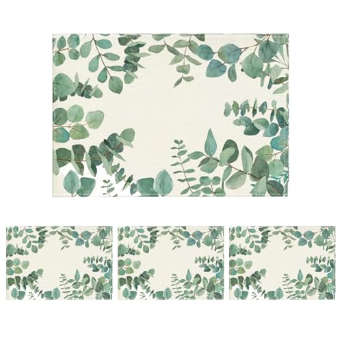4 Stück Platzsets Tischset Eukalyptus abwaschbar wärmeisolierende rechteckige Tischuntersetzer tischsets abwaschbar dekorativ für Küche Esstisch Party, 30×45cm