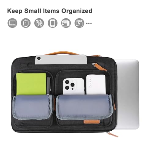 MOSISO 360 Protective Laptop Case 13.3 inch, 13-14 inch Laptop Sleeve Compatible with MacBook Air/Pro 13/Pro 14, HP Dell Acer ASUS, Side Open Carrying Computer Bag with 5 Accessory Pockets&Belt, Black - Image 3