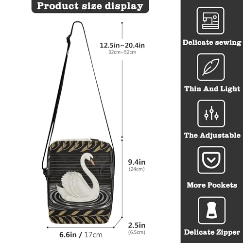 mens messenger bag crossbody Small Crossbody Bags For Women Croos Body Purses Adjustable Strap for business business- Black Golden Leaves Swan3
