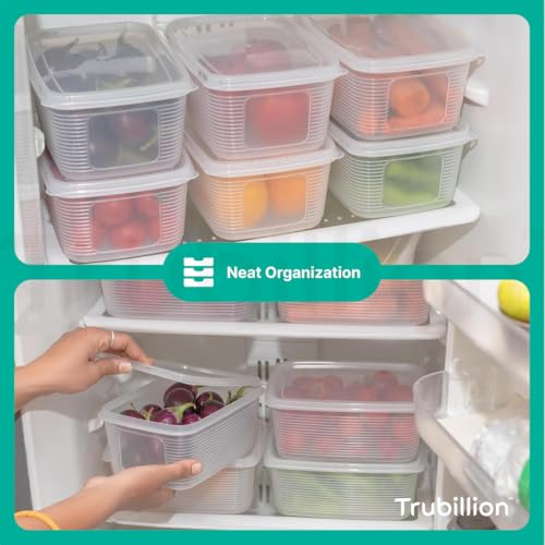 Image of PureChill Set of 6 Fridge Storage Containers 1800ml BPA Free Food Grade Plastic Stackable Transparent Boxes Freezer Safe for Vegetables Fruits Snacks Kitchen Made in India