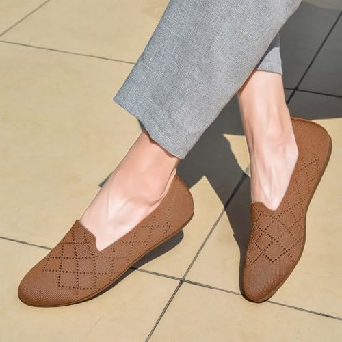 Image of poemlady Women's Ballet Flat Shoes Dress Shoes Knit Round Toe Slip On Ballerina Walking Flats Shoes for Woman Low Wedge Casual