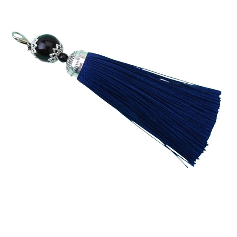 Versatile Tassel Keychain Beads Charms Silk Tassel, 8cm Silky Lobster Clasp, Pendant for DIY Crafts Jewelry Making Accessories 1pc(Dark blue)