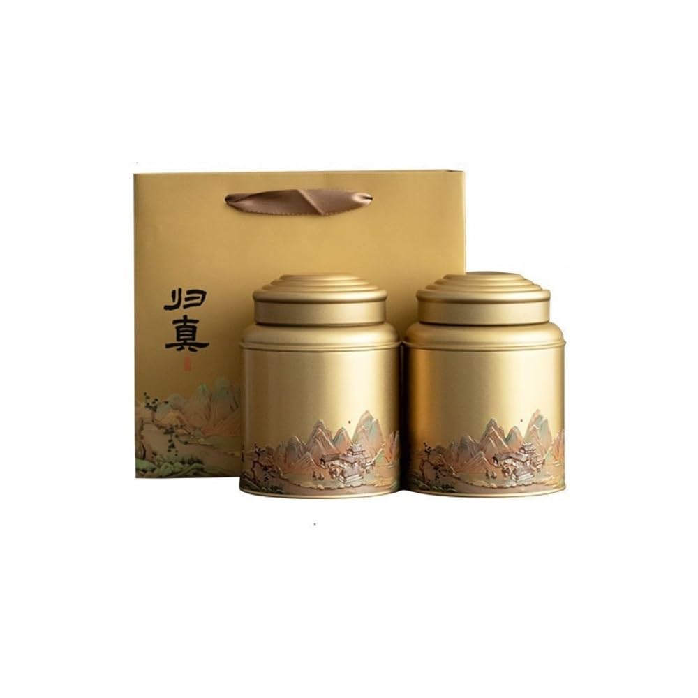 Barattolo Di Zucchero Contenitore for la conservazione del tè sfuso Barattolo di ferro for uso domestico Barattolo di latta a doppio strato Coperchio sigillato Set da tè Set di scatole regalo con dopp