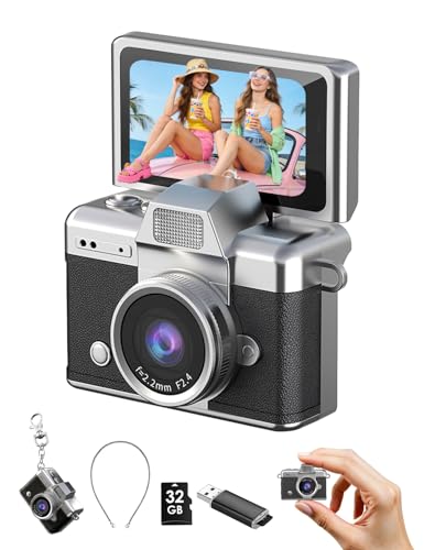 Image of Mini Keychain Camera, 1080P Portable Digital Camera with 1.47 inch Flip LCD & Flash, Retro Collectible Pocket Camera for Travel, Parties, Birthday(Black32GB)