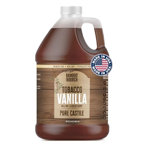 Image of BAMBOO AND BIRCH Pure Castile Soap Liquid, Certified Palm Oil Free Natural Soap, Tobacco Vanilla, 64 oz