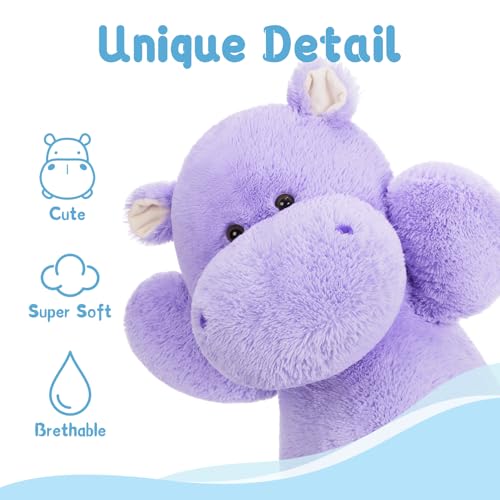Image of BENINY 36 Inch Giant Hippo Stuffed Animal, Oversized Purple Hippo Plush Pillow, Soft Humongous Hippopotamus Toy Gift for Kids, Boys and Girls