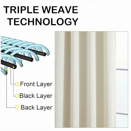 Image of Light Beige Short Curtains for Bedroom 54 Inch Length 2 Panels Set, Light Filtering Thermal Insulated Soft Window Curtains, Dual Rod Pocket Drapes for Living Room, 2x40Wx54L Inches