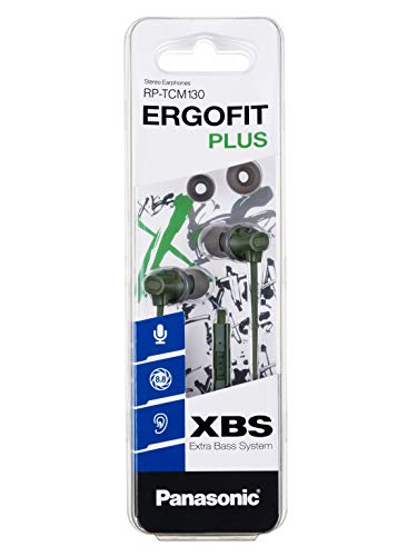 Image of Panasonic Extra Bass in-Ear Wired Earphone with Tangle Free Flat Cable, No-Fall Double Hold in-Ear Design, in Line Remote with Mic (RP-TCM130GEG, Green)