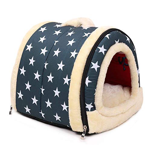 Lit et maison 2 en 1 bleu taille M pour chien et chat pliable - 2