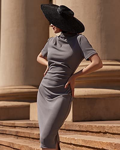 AISIZE Women's Retro Half Collar Ruched Business Work Pencil Dress4